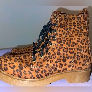 Time and Tru Leopard Print Combat Boots
